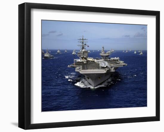 Aircraft Carrier USS Ronald Reagan Leads a Mass Formation of Ships Through the Pacific Ocean-Stocktrek Images-Framed Photographic Print