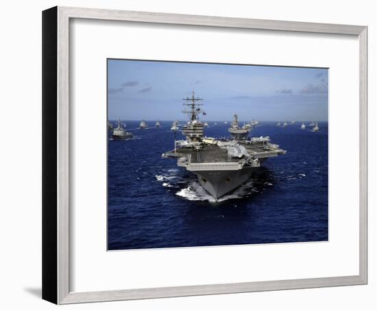 Aircraft Carrier USS Ronald Reagan Leads a Mass Formation of Ships Through the Pacific Ocean-Stocktrek Images-Framed Photographic Print