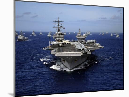 Aircraft Carrier USS Ronald Reagan Leads a Mass Formation of Ships Through the Pacific Ocean-Stocktrek Images-Mounted Photographic Print
