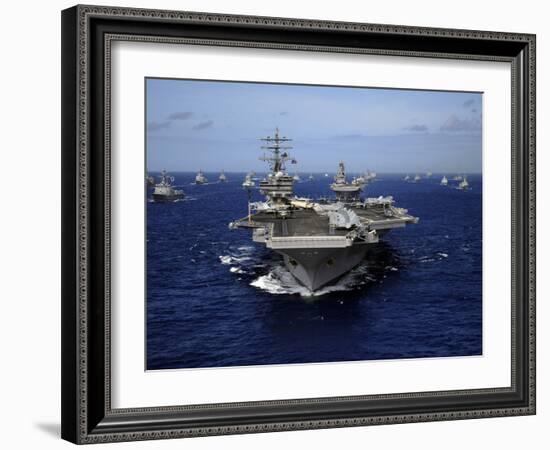 Aircraft Carrier USS Ronald Reagan Leads a Mass Formation of Ships Through the Pacific Ocean-Stocktrek Images-Framed Photographic Print