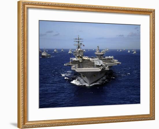 Aircraft Carrier USS Ronald Reagan Leads a Mass Formation of Ships Through the Pacific Ocean-Stocktrek Images-Framed Photographic Print