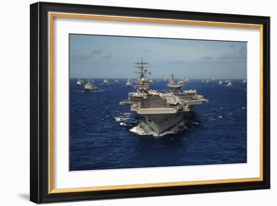 Aircraft Carrier USS Ronald Reagan Leads Allied Ships on Pacific Ocean, July 2010-null-Framed Photo