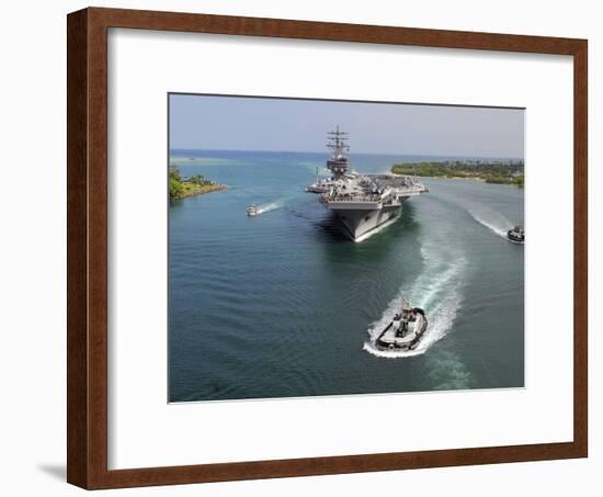 Aircraft Carrier USS Ronald Reagan Transits Pearl Harbor Into Hawaii-Stocktrek Images-Framed Photographic Print