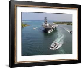 Aircraft Carrier USS Ronald Reagan Transits Pearl Harbor Into Hawaii-Stocktrek Images-Framed Photographic Print