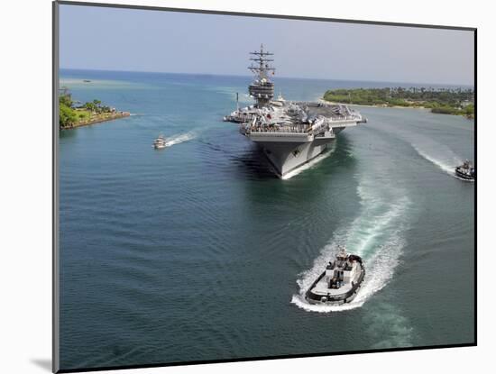 Aircraft Carrier USS Ronald Reagan Transits Pearl Harbor Into Hawaii-Stocktrek Images-Mounted Photographic Print