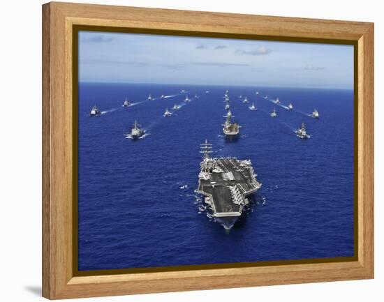 Aircraft Carrier USS Ronald Reagan Transits the Pacific Ocean with a Fleet of Ships-Stocktrek Images-Framed Premier Image Canvas