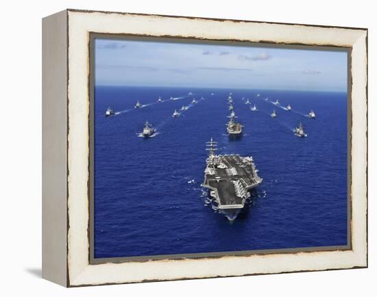 Aircraft Carrier USS Ronald Reagan Transits the Pacific Ocean with a Fleet of Ships-Stocktrek Images-Framed Premier Image Canvas