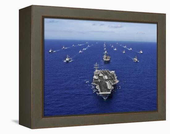 Aircraft Carrier USS Ronald Reagan Transits the Pacific Ocean with a Fleet of Ships-Stocktrek Images-Framed Premier Image Canvas