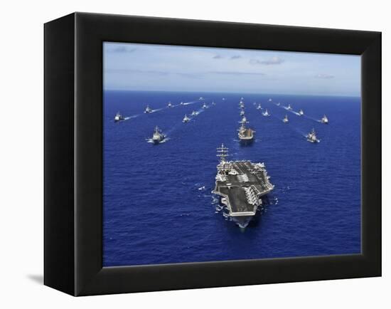 Aircraft Carrier USS Ronald Reagan Transits the Pacific Ocean with a Fleet of Ships-Stocktrek Images-Framed Premier Image Canvas