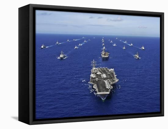 Aircraft Carrier USS Ronald Reagan Transits the Pacific Ocean with a Fleet of Ships-Stocktrek Images-Framed Premier Image Canvas