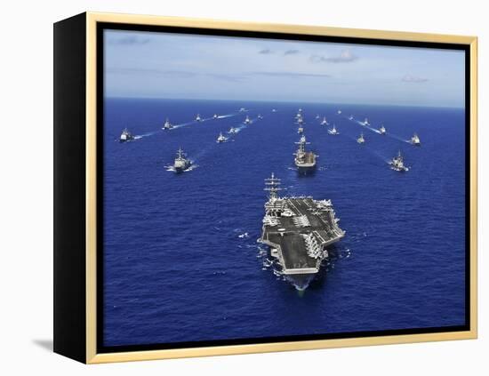 Aircraft Carrier USS Ronald Reagan Transits the Pacific Ocean with a Fleet of Ships-Stocktrek Images-Framed Premier Image Canvas