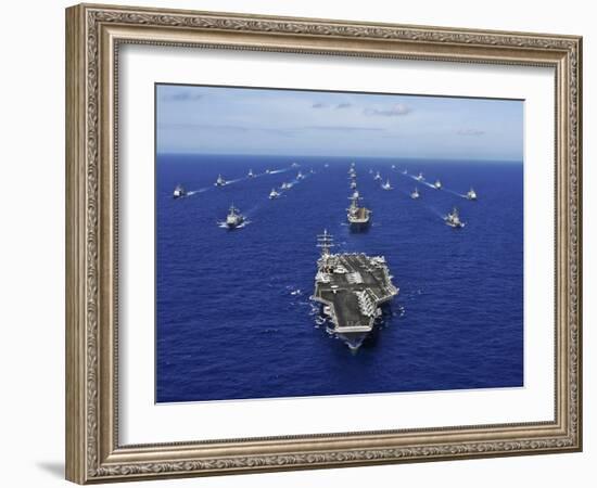 Aircraft Carrier USS Ronald Reagan Transits the Pacific Ocean with a Fleet of Ships-Stocktrek Images-Framed Photographic Print