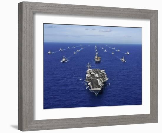 Aircraft Carrier USS Ronald Reagan Transits the Pacific Ocean with a Fleet of Ships-Stocktrek Images-Framed Photographic Print