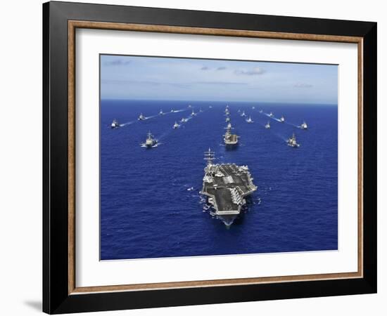 Aircraft Carrier USS Ronald Reagan Transits the Pacific Ocean with a Fleet of Ships-Stocktrek Images-Framed Photographic Print