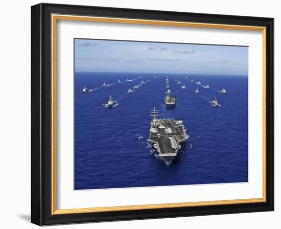 Aircraft Carrier USS Ronald Reagan Transits the Pacific Ocean with a Fleet of Ships-Stocktrek Images-Framed Photographic Print