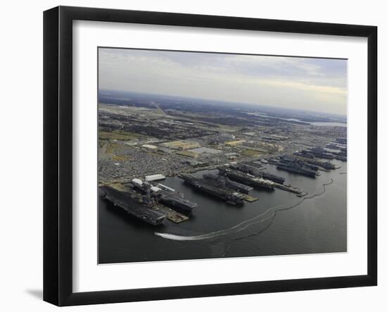 Aircraft Carriers in Port at Naval Station Norfolk, Virginia-Stocktrek Images-Framed Photographic Print