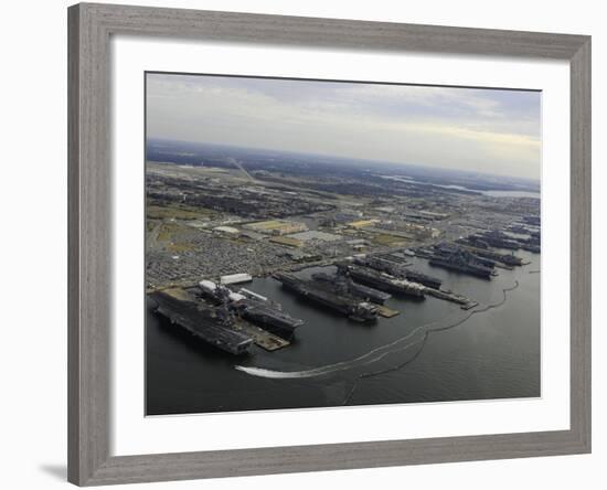 Aircraft Carriers in Port at Naval Station Norfolk, Virginia-Stocktrek Images-Framed Photographic Print