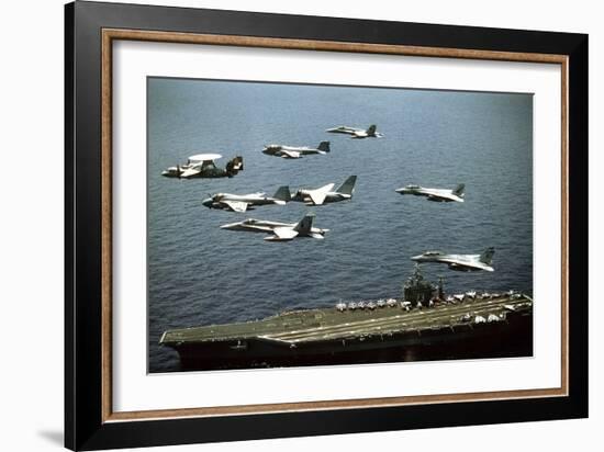 Aircraft Fly over the Nuclear-Powered Aircraft Carrier USS George Washington, 1992-null-Framed Photo