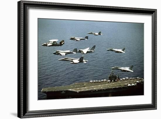 Aircraft Fly over the Nuclear-Powered Aircraft Carrier USS George Washington, 1992-null-Framed Photo
