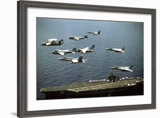 Aircraft Fly over the Nuclear-Powered Aircraft Carrier USS George Washington, 1992-null-Framed Photo