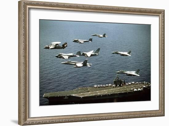 Aircraft Fly over the Nuclear-Powered Aircraft Carrier USS George Washington, 1992-null-Framed Photo