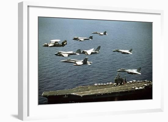 Aircraft Fly over the Nuclear-Powered Aircraft Carrier USS George Washington, 1992-null-Framed Photo