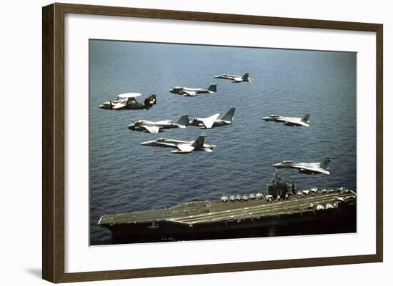 Aircraft Fly over the Nuclear-Powered Aircraft Carrier USS George Washington, 1992-null-Framed Photo