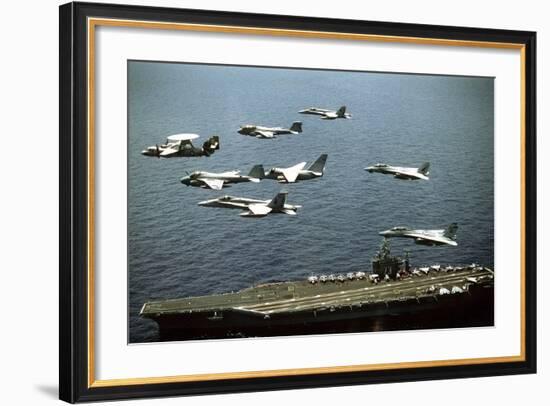 Aircraft Fly over the Nuclear-Powered Aircraft Carrier USS George Washington, 1992-null-Framed Photo