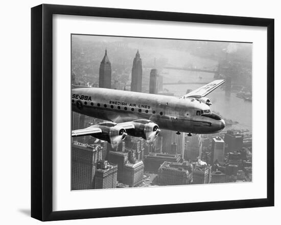Aircraft Flying over City, 1946-null-Framed Art Print