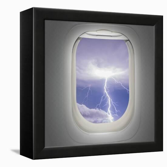 Aircraft Window with View of Lightning Strike-Steve Collender-Framed Stretched Canvas