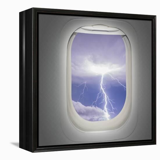 Aircraft Window with View of Lightning Strike-Steve Collender-Framed Stretched Canvas
