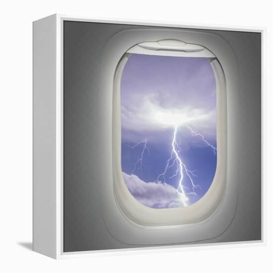 Aircraft Window with View of Lightning Strike-Steve Collender-Framed Stretched Canvas