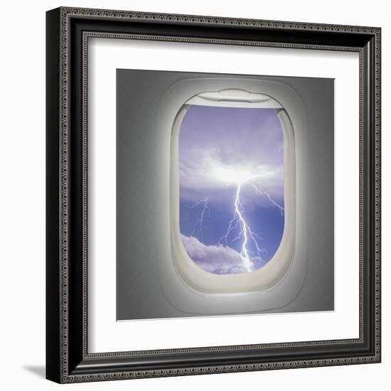 Aircraft Window with View of Lightning Strike-Steve Collender-Framed Art Print