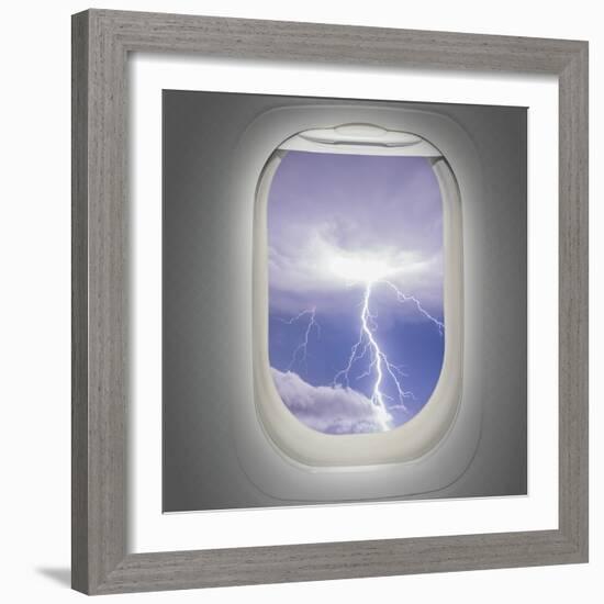 Aircraft Window with View of Lightning Strike-Steve Collender-Framed Art Print