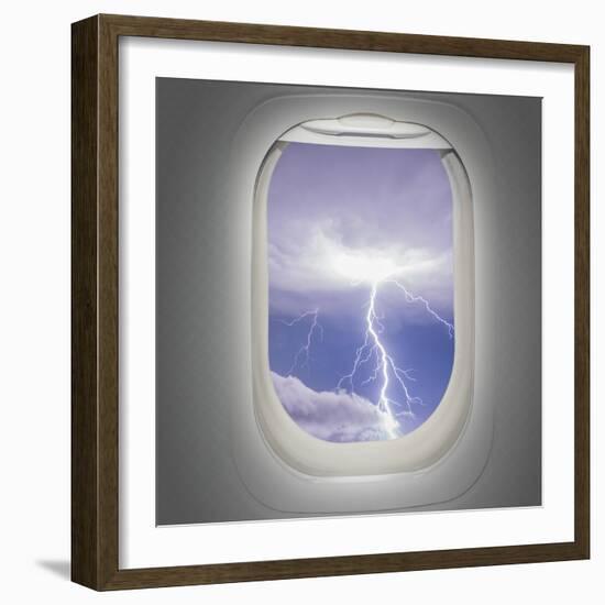 Aircraft Window with View of Lightning Strike-Steve Collender-Framed Art Print