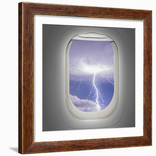 Aircraft Window with View of Lightning Strike-Steve Collender-Framed Art Print