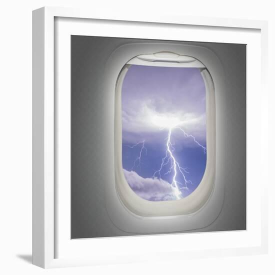 Aircraft Window with View of Lightning Strike-Steve Collender-Framed Art Print