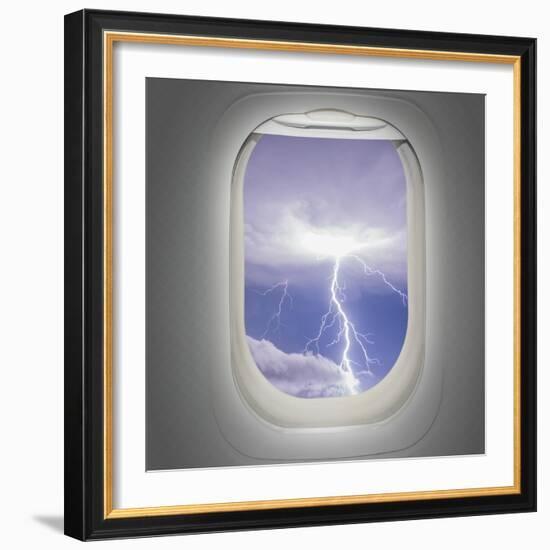 Aircraft Window with View of Lightning Strike-Steve Collender-Framed Art Print