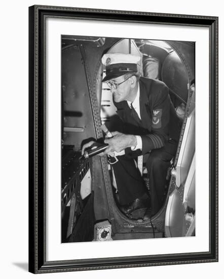 Airline Employee Checking Equipment-Hansel Mieth-Framed Premium Photographic Print