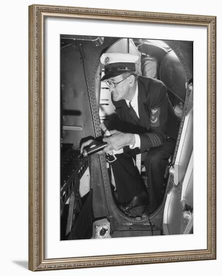 Airline Employee Checking Equipment-Hansel Mieth-Framed Premium Photographic Print