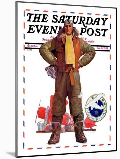 "Airmail Pilot," Saturday Evening Post Cover, December 8, 1934-John E. Sheridan-Mounted Giclee Print