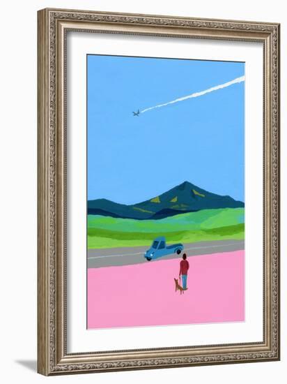 Airplane and pick up truck and dog and meadow-Hiroyuki Izutsu-Framed Giclee Print