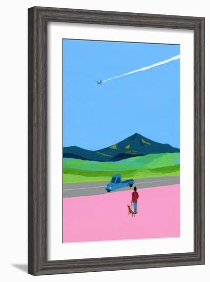 Airplane and pick up truck and dog and meadow-Hiroyuki Izutsu-Framed Giclee Print