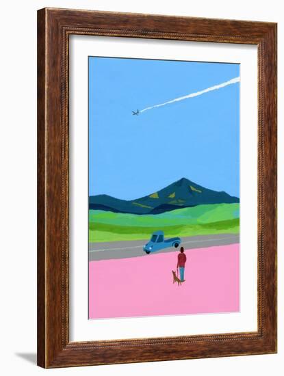 Airplane and pick up truck and dog and meadow-Hiroyuki Izutsu-Framed Giclee Print