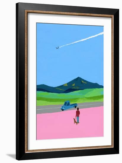 Airplane and pick up truck and dog and meadow-Hiroyuki Izutsu-Framed Giclee Print