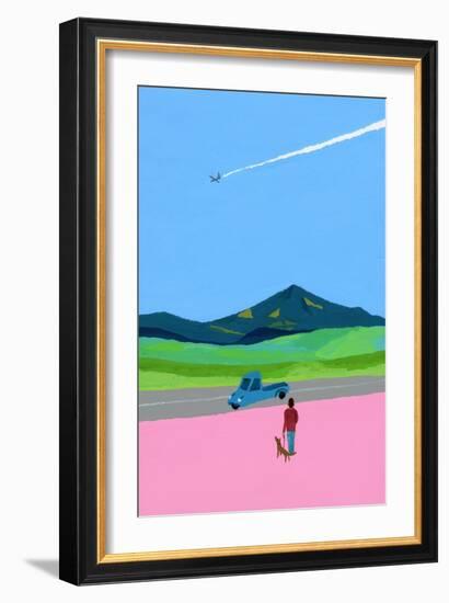 Airplane and pick up truck and dog and meadow-Hiroyuki Izutsu-Framed Giclee Print