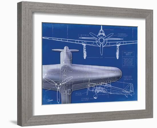 Airplane Blueprint 1-Carole Stevens-Framed Art Print