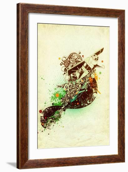 Airplane Drawing With Ornaments On Old Paper-gudron-Framed Art Print