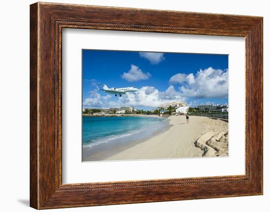 Airplane flying in the Princess Juliana International Airport of Maho Bay, Sint Maarten, West Indie-Michael Runkel-Framed Photographic Print