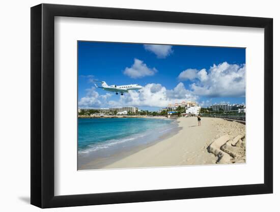 Airplane flying in the Princess Juliana International Airport of Maho Bay, Sint Maarten, West Indie-Michael Runkel-Framed Photographic Print